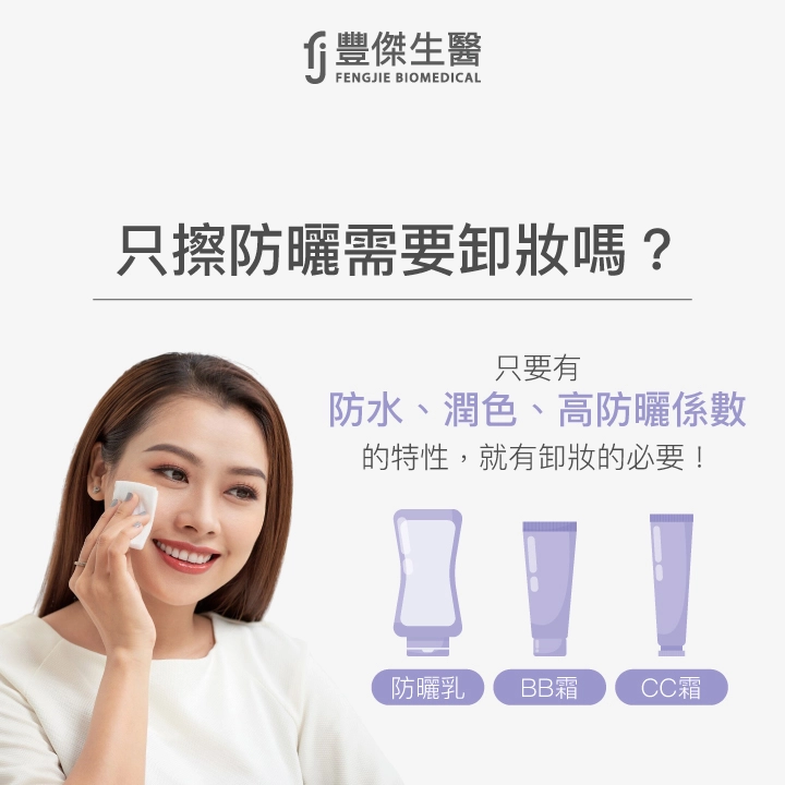 只擦防曬需不需要卸妝的判斷方式，只要防曬產品具有防水、潤色或高防曬係數特性，包括防曬乳、BB霜、CC霜，就需要卸妝。