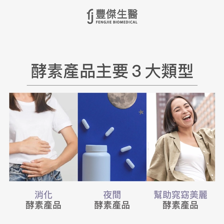 酵素產品主要3大類型：消化酵素產品、夜間酵素產品、幫助窕窈酵素產品