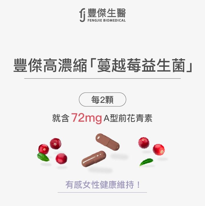 濃縮蔓越莓益生菌：每2顆含有72mg A型前花青素