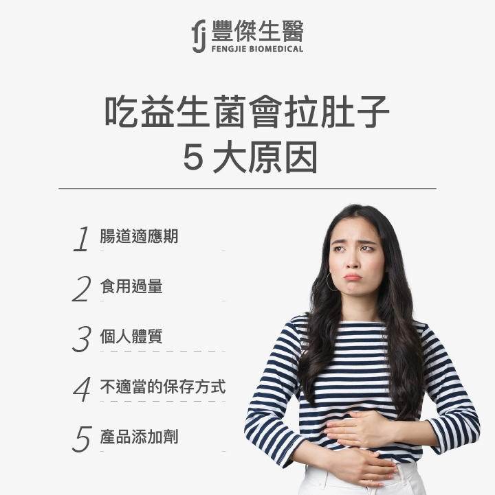 吃益生菌會拉肚子的5大原因：腸道適應期、食用過量、個人體質、不適當的保存方式、產品添加劑