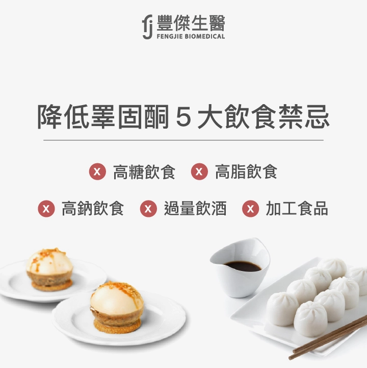 降低睪固酮5大飲食禁忌：高糖飲食、高脂飲食、高鈉飲食、過量飲酒、加工食品
