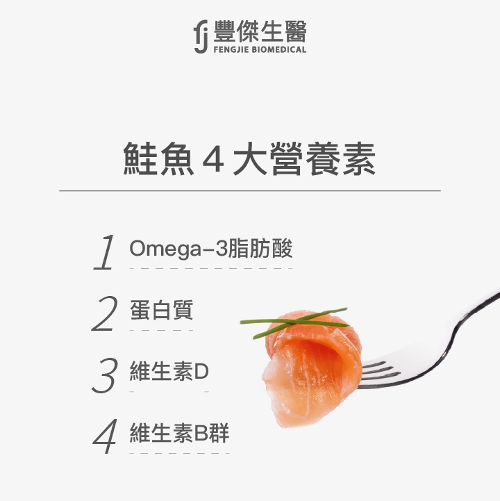 鮭魚4大營養素：Omega-3脂肪酸、蛋白質、維生素D、維生素B群