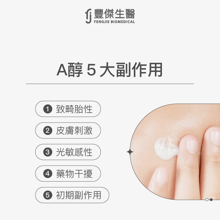 A醇5大副作用:致畸胎性、皮膚刺激、光敏感性、藥物干擾、初期副作用