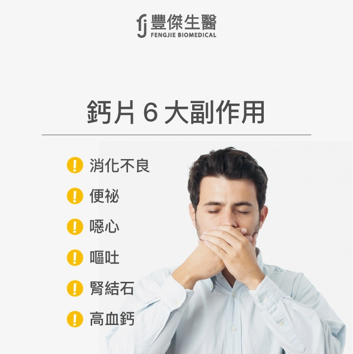 鈣片6大副作用：消化不良、便祕、噁心、嘔吐、腎結石、高血鈣