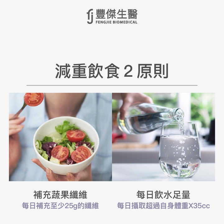 2大減重飲食原則：每日補充至少25g蔬果纖維、每日攝取超過自身體重x35cc水